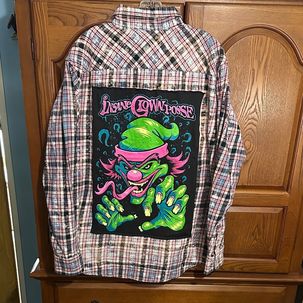 Insane Clown Posse upcycled bleached flannel tee One of a Kind